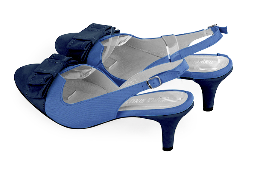 Navy blue women's open back shoes, with a knot. Round toe. Medium slim heel. Rear view - Florence KOOIJMAN